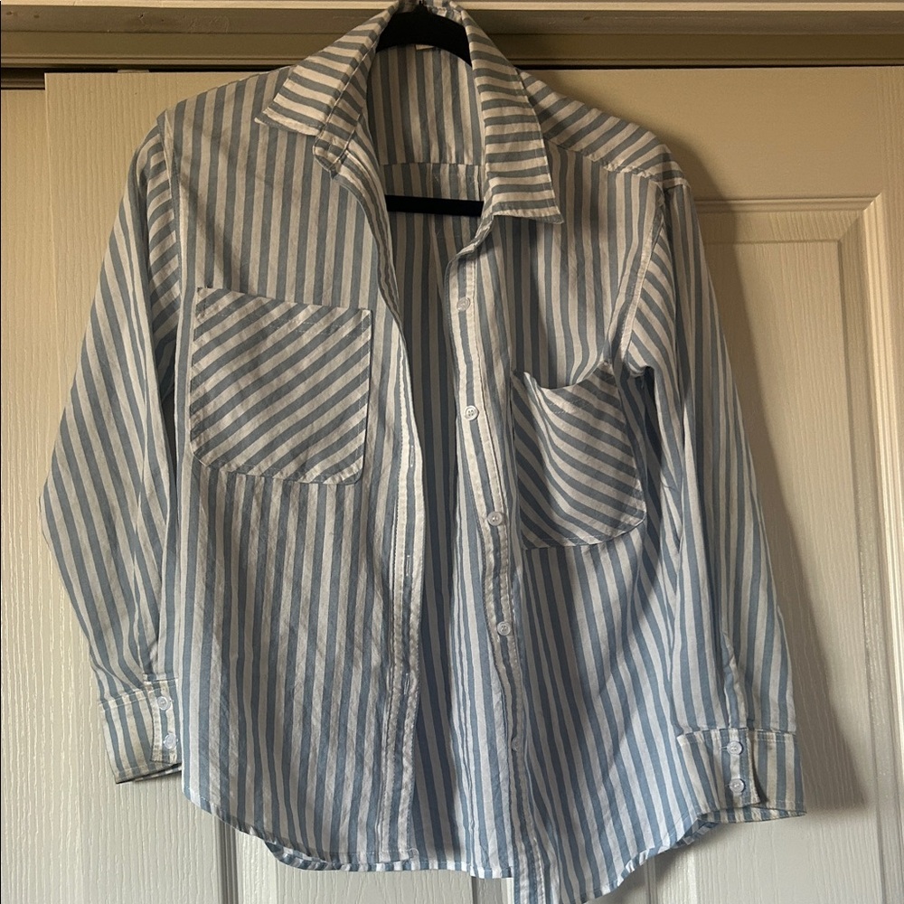 Millibon Blue and White Vertical Stripe Button-Down Shirt